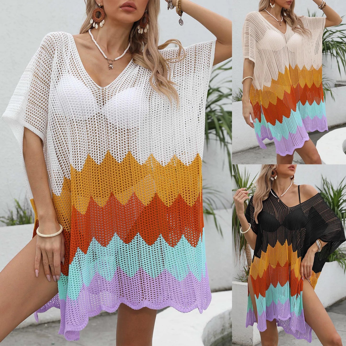 Striped V-Neck Cover-Up