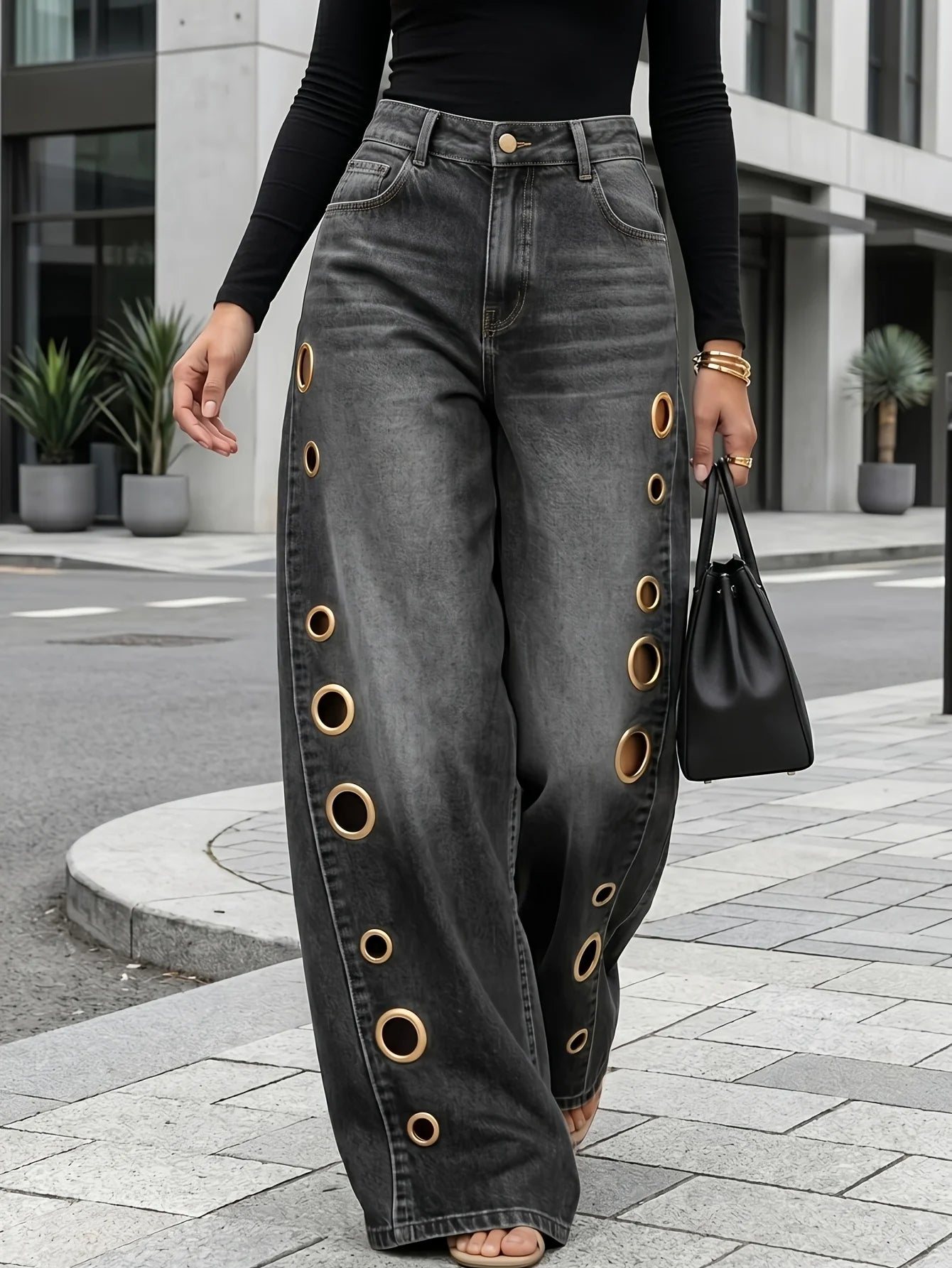 Ash gray wide-leg jeans