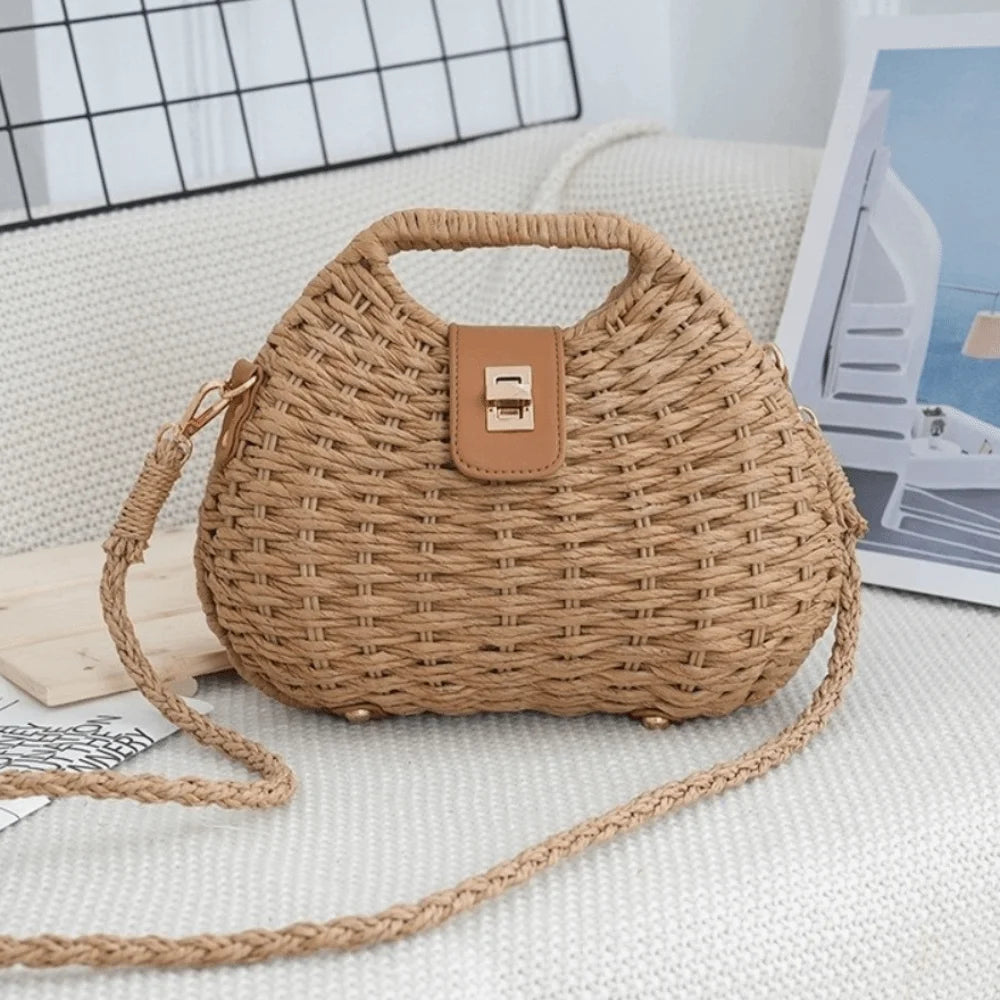 khaki straw crossbody bag