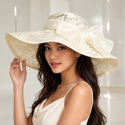 Lace wide brim church hat