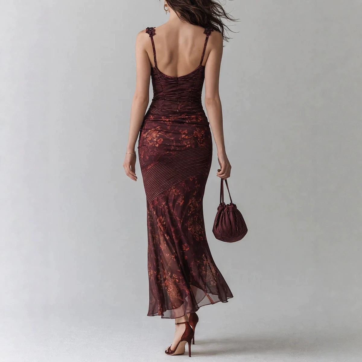 Burgundy floral long dress