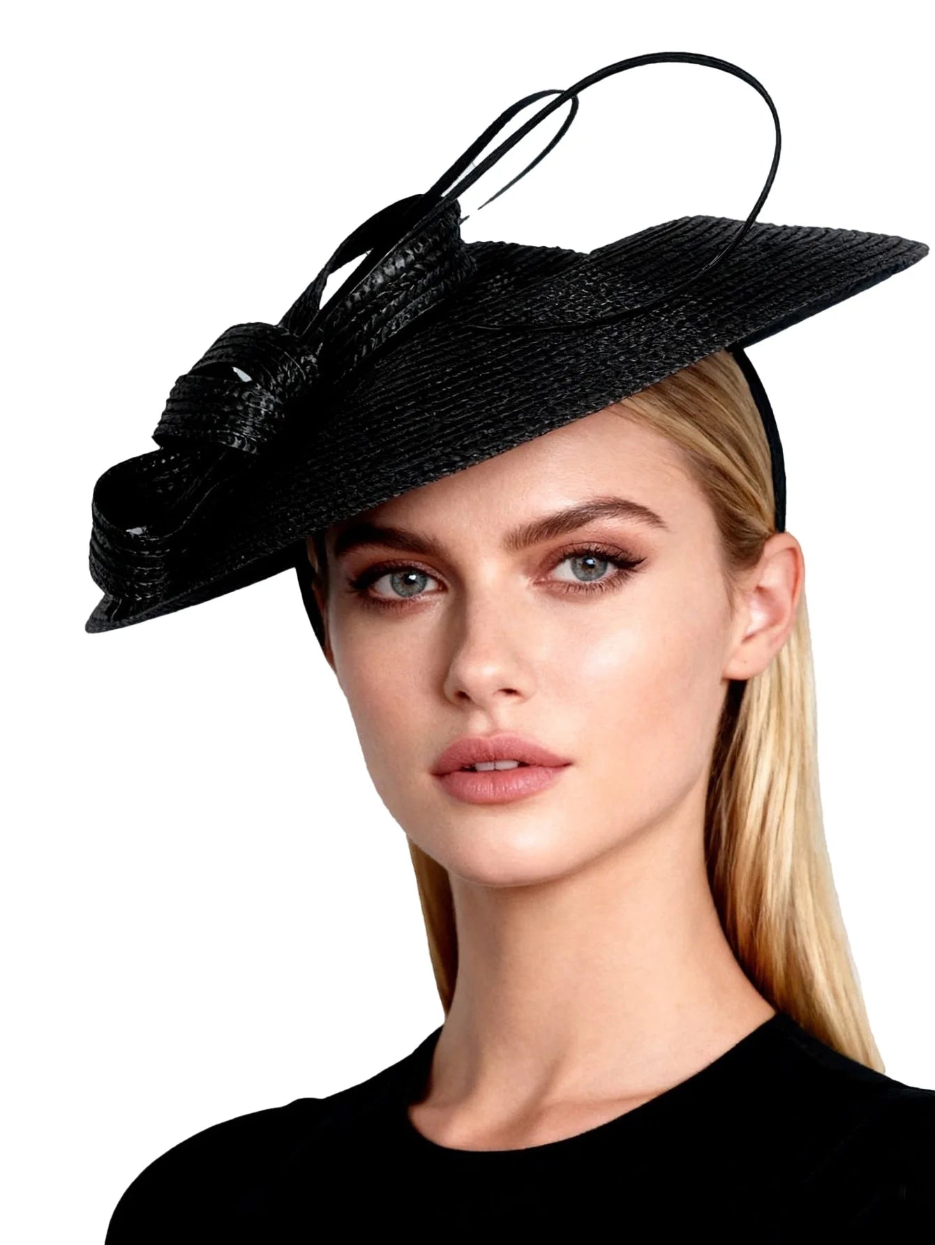 Wide brim bow loop church hat