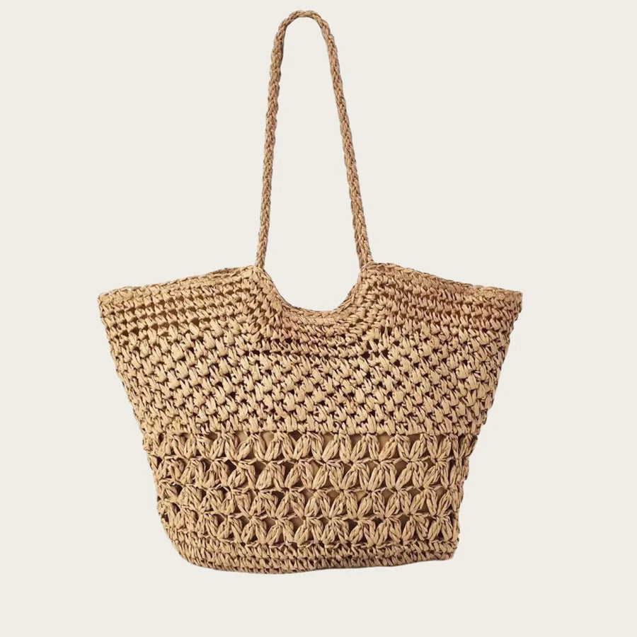 Straw woven beach tote bag