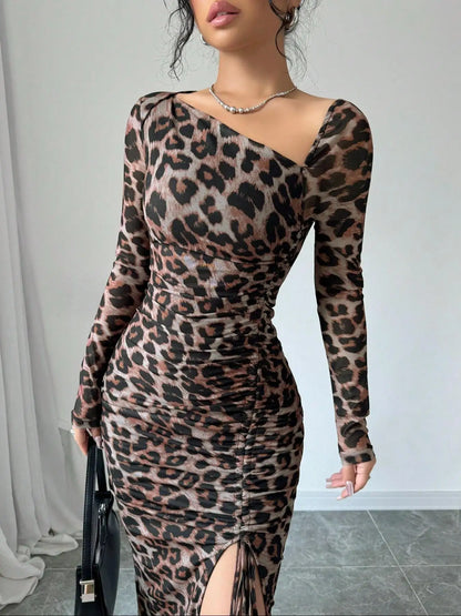 Drawstring ruched midi dress