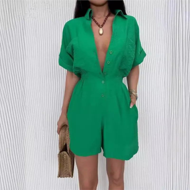 Collared Short Sleeve Romper