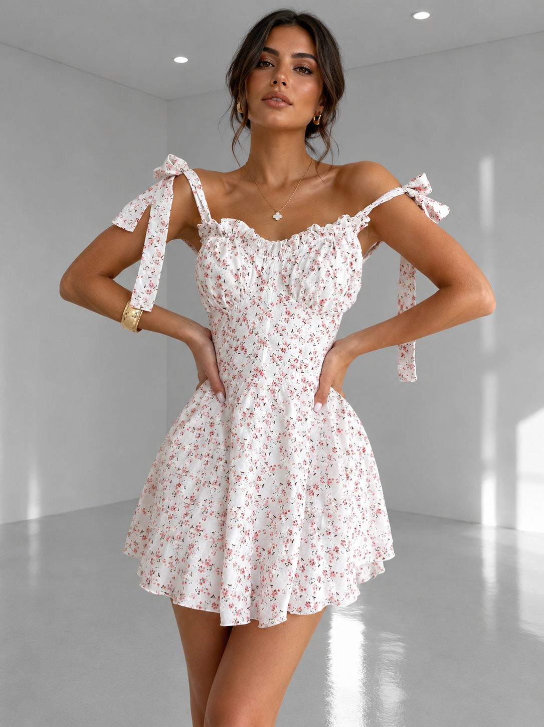 Floral Tie Strap Mini Dress