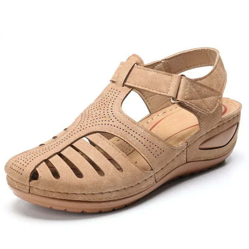 Beige Cutout Wedge Sandals