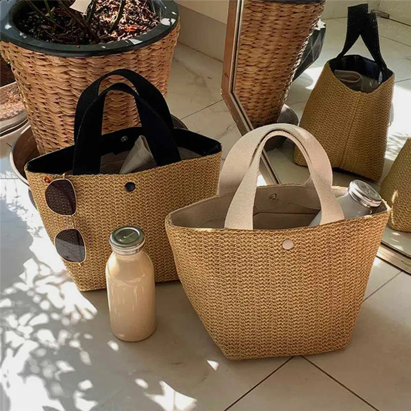 Beige Straw Tote Hand Bag