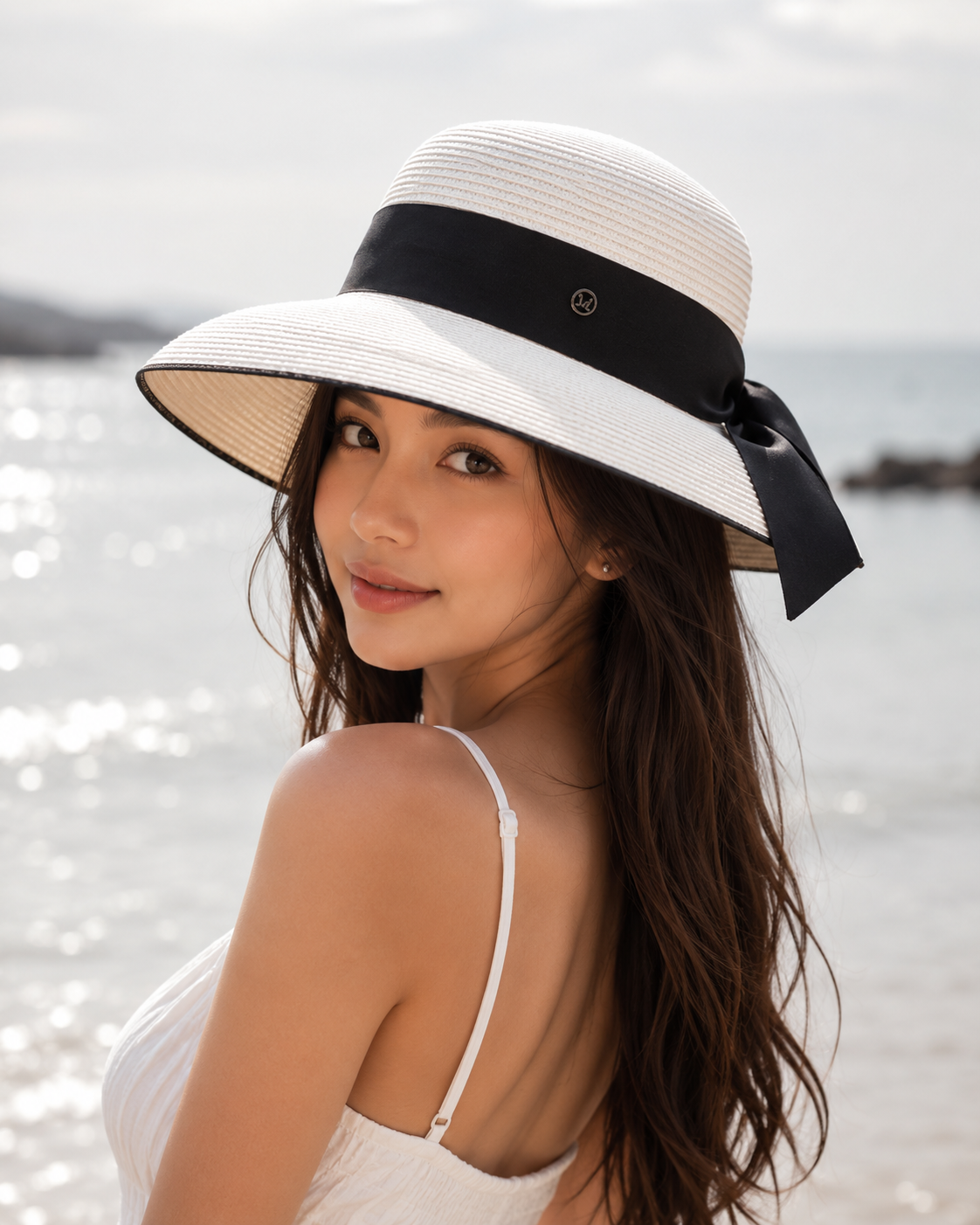 Ribbon bow straw hat