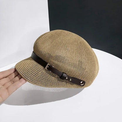 Beige straw fashion cap