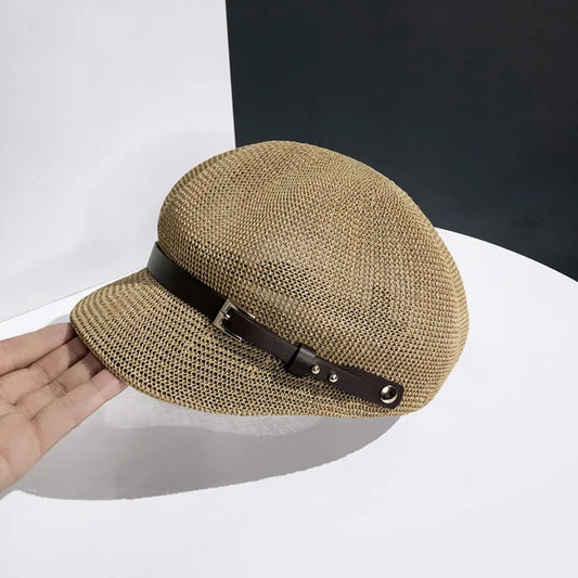 Beige straw fashion cap