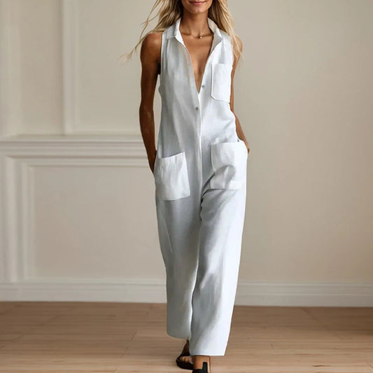 Collared V-neck jumpsuit