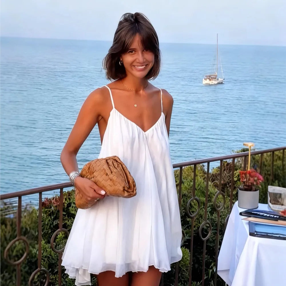 White backless mini dress