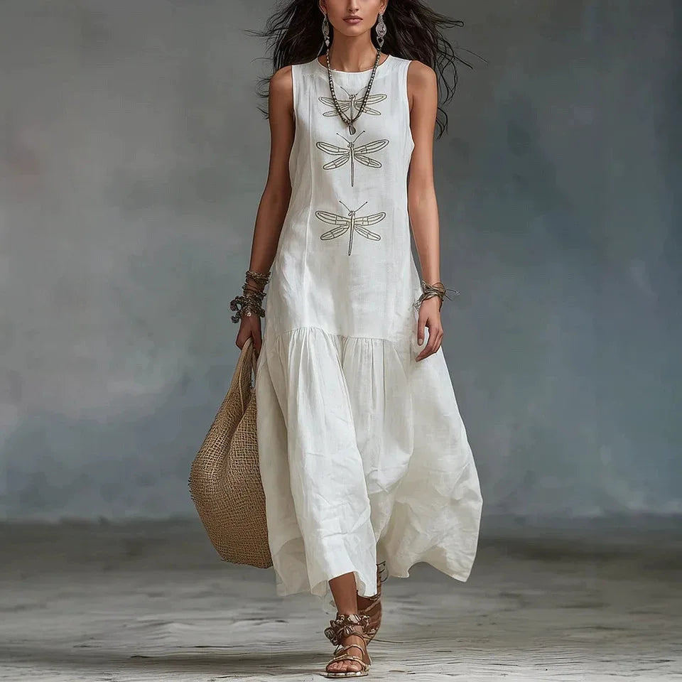 Dragonfly embroidered maxi dress