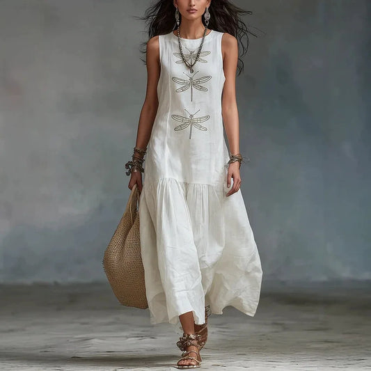 Dragonfly embroidered maxi dress