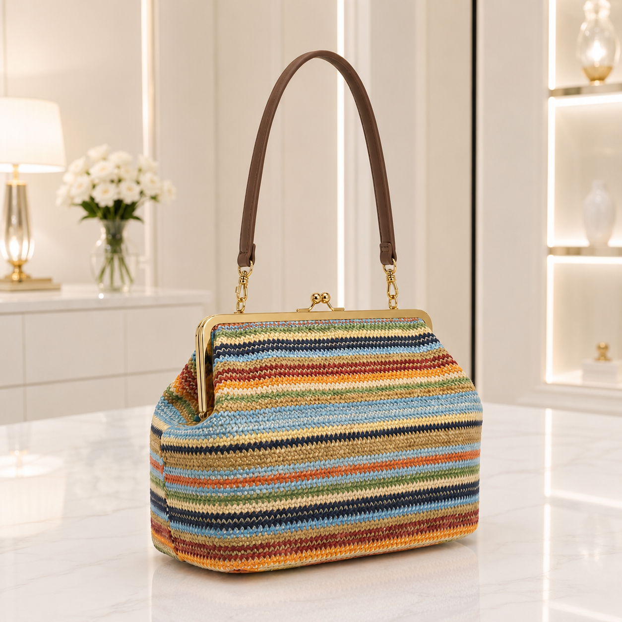 Multicolor striped knit bag