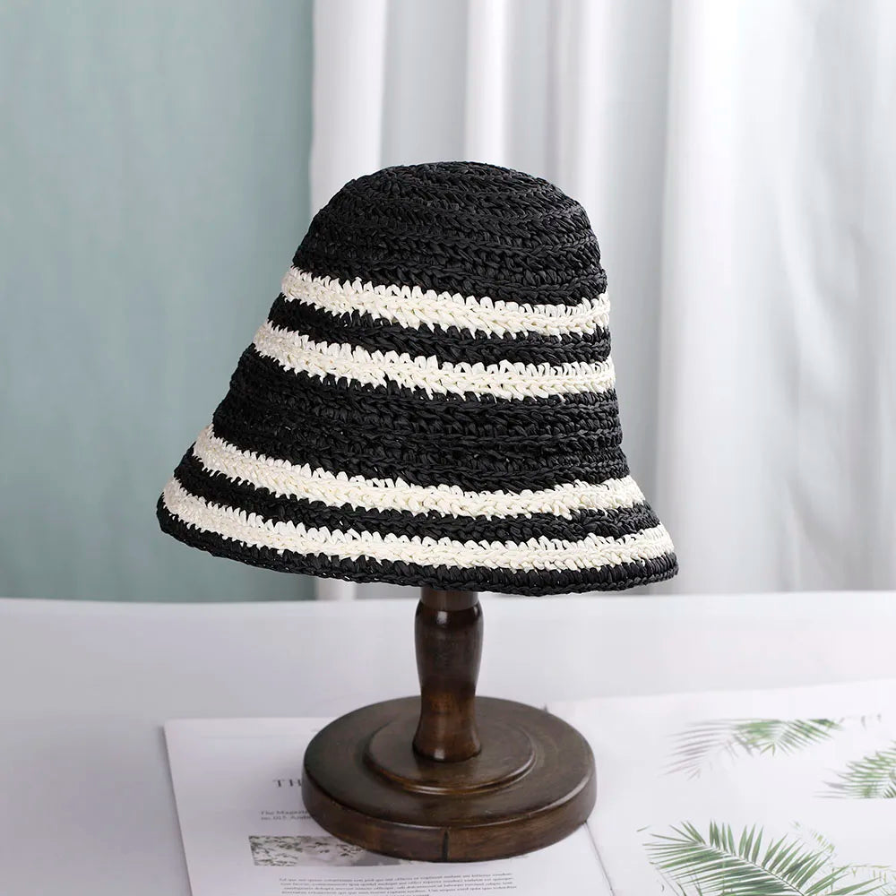 Black striped raffia hat