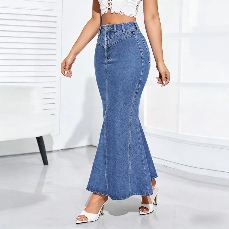 High waist blue jean skirt