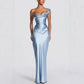 Elegant blue one-shoulder satin dress