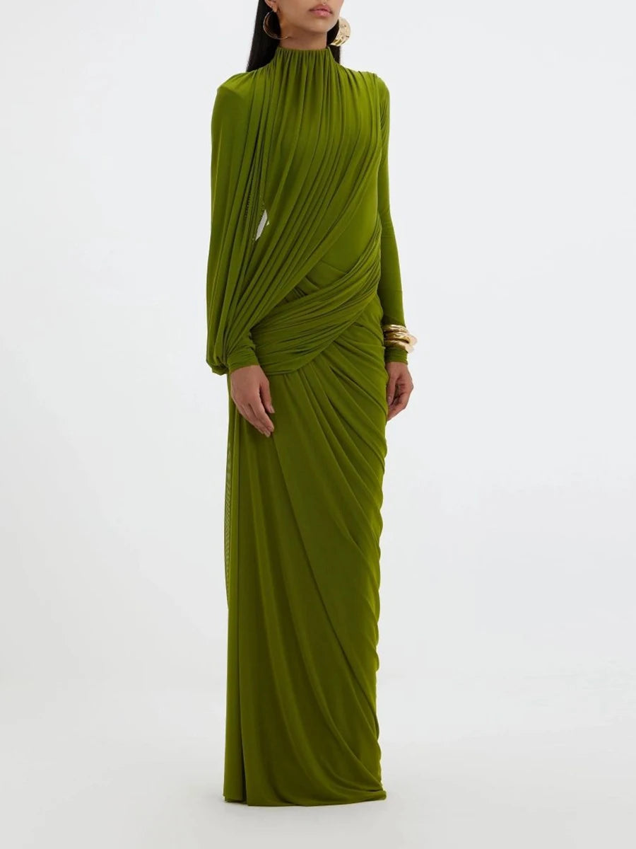High neck ruched dress