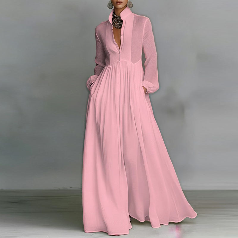 Pink button front long dress