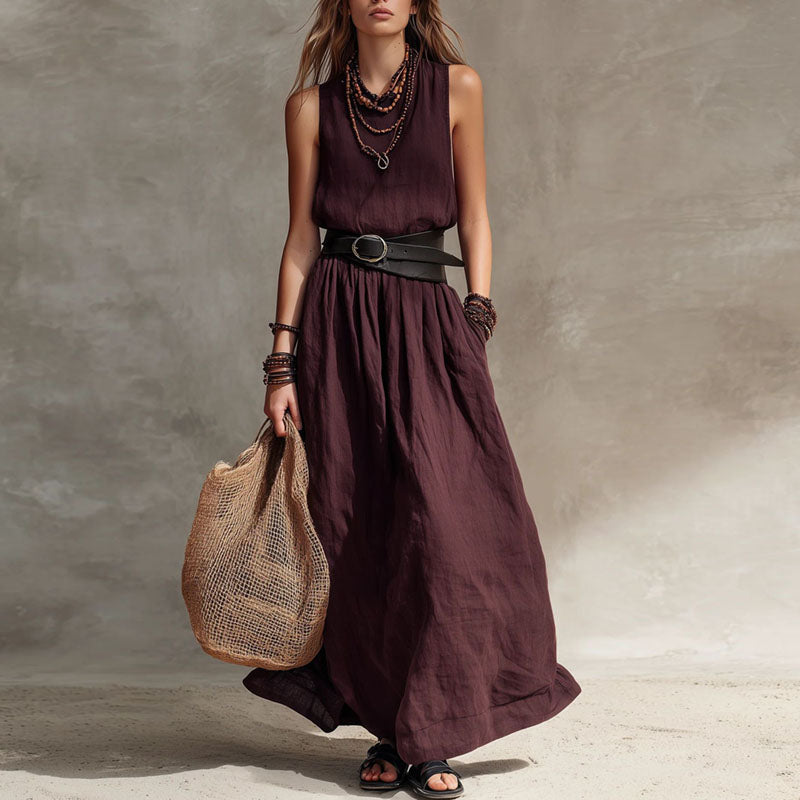 Burgundy sleeveless long dress