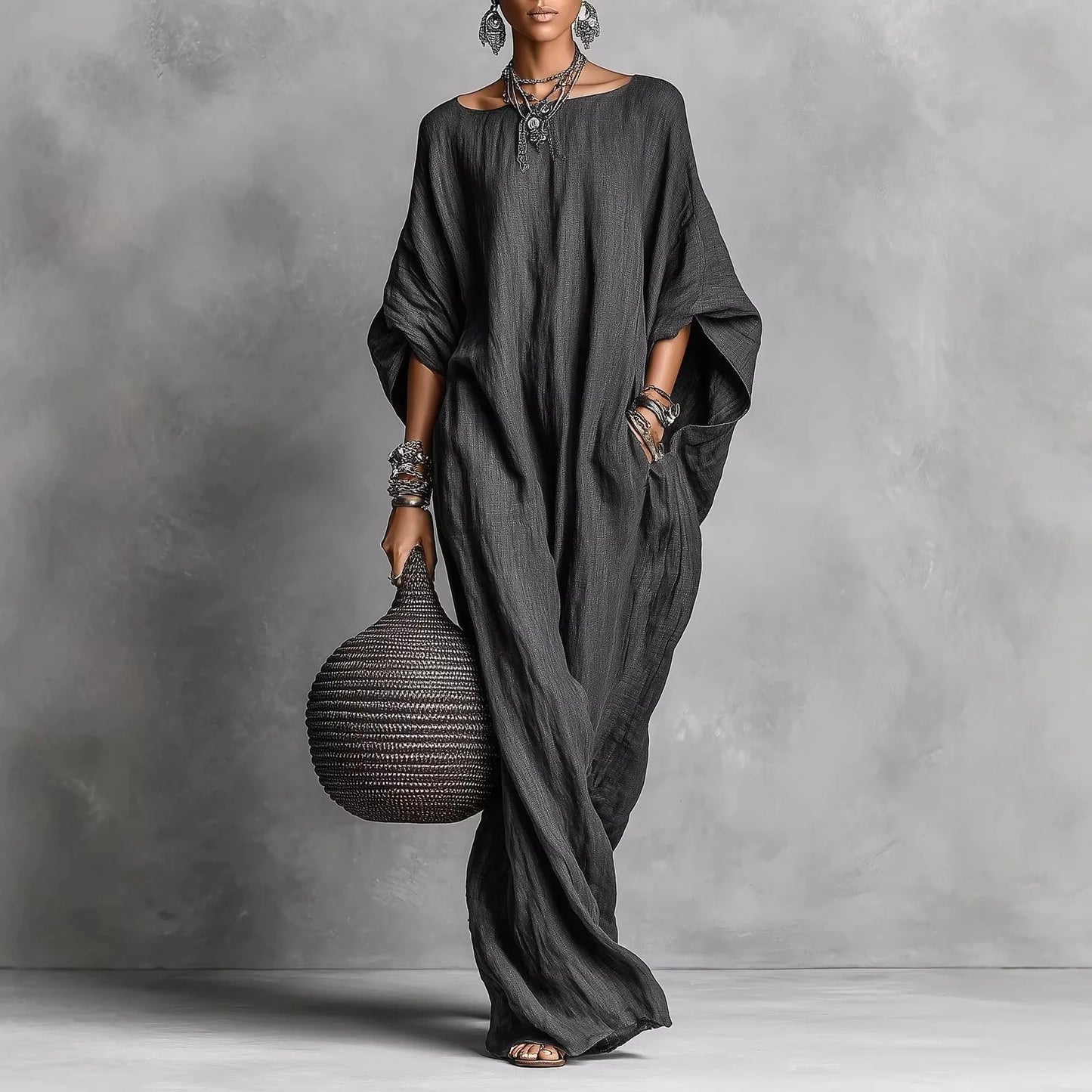 Gray Batwing Maxi Dress