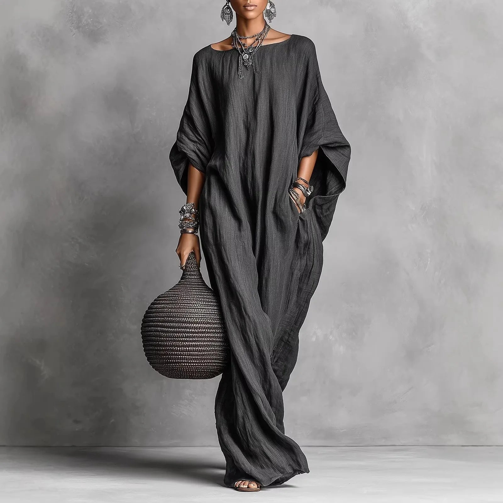 Gray Batwing Maxi Dress