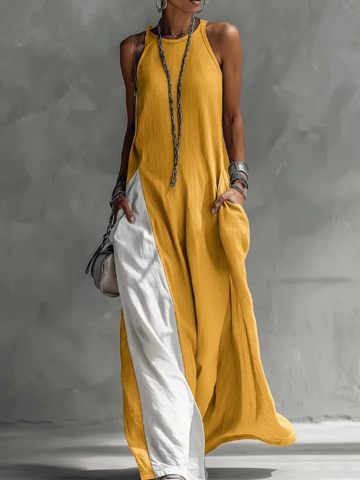 Round Neck Color Jumpsuit
