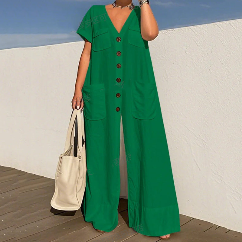 V Neck Pocket Jumpsuit