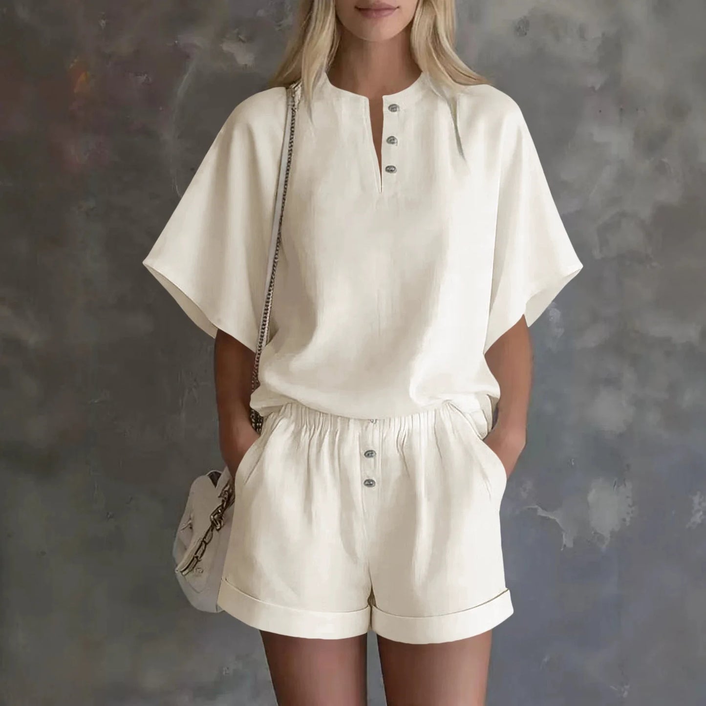 Button front shorts set