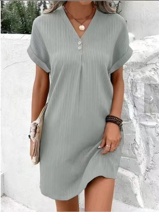 Gray V neck mini dress