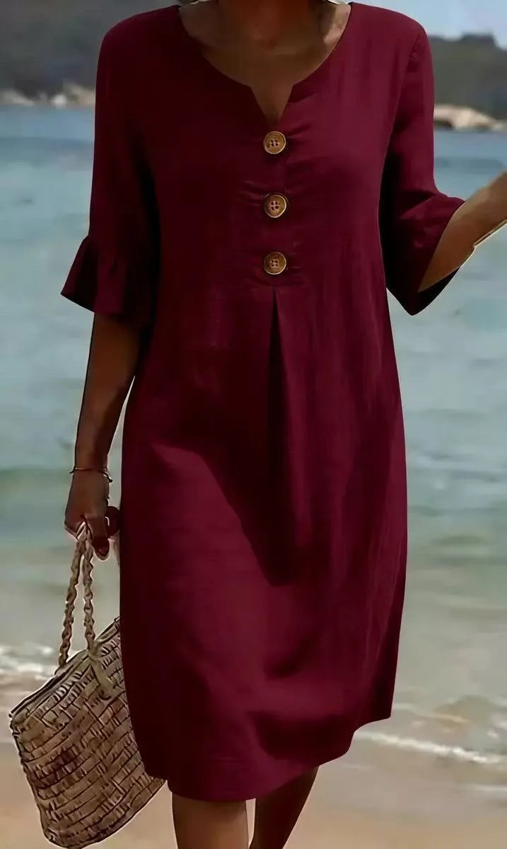 Burgundy button front dress