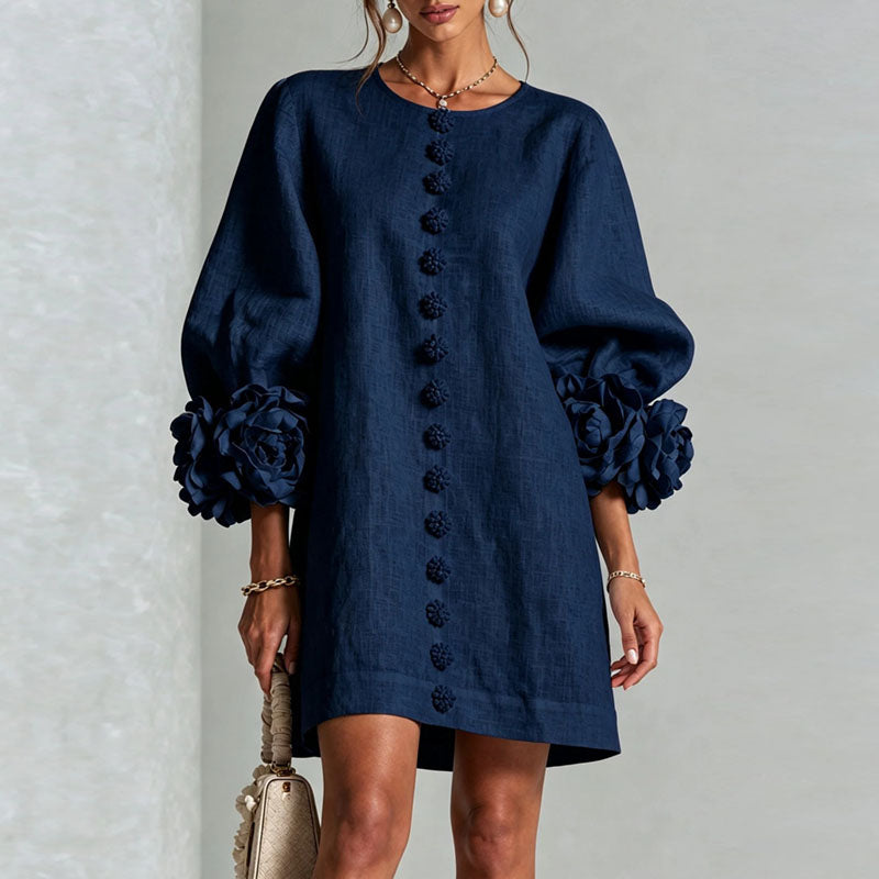 Navy flower cuff mini dress