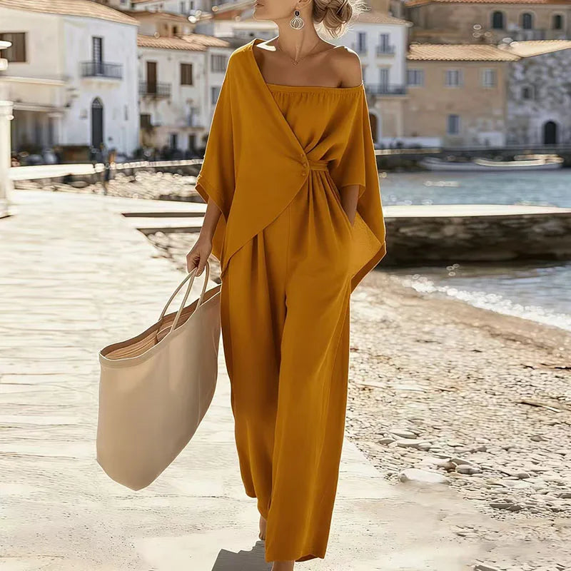 Off shoulder batwing jumpsuit