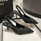 Black tweed kitten heels