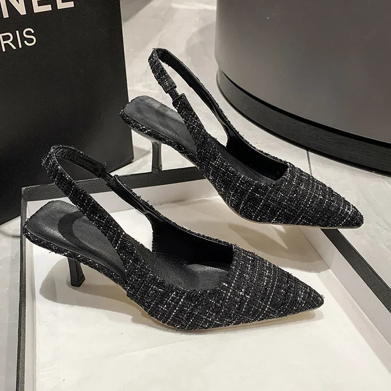 Black tweed kitten heels