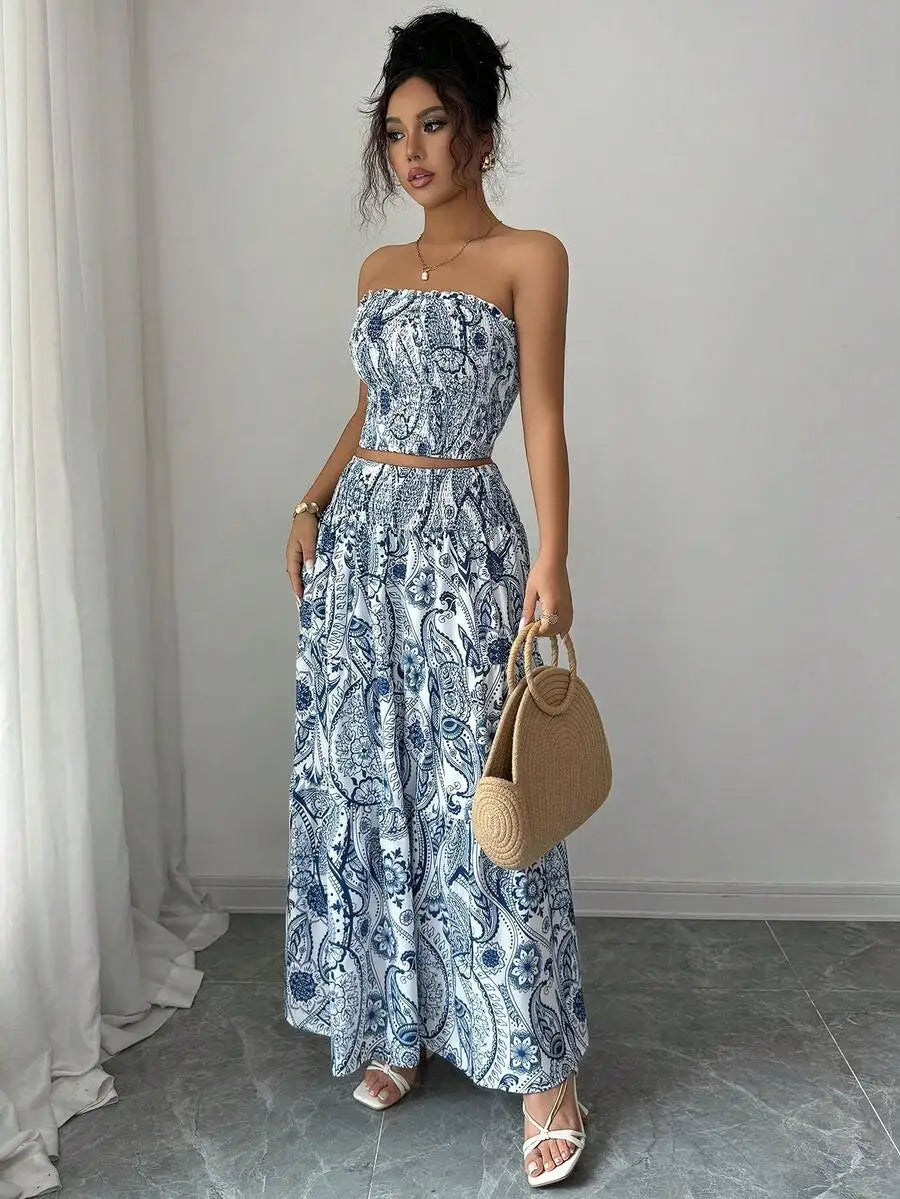 Blue white matching outfit