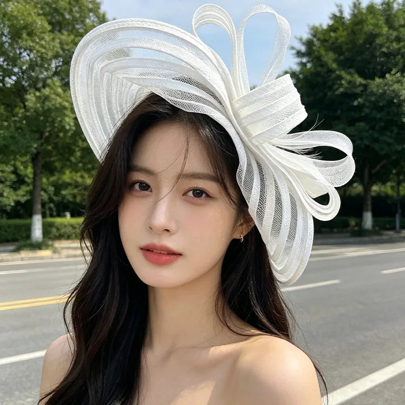 Elegant mesh bow church hat