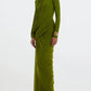 Green draped evening gown
