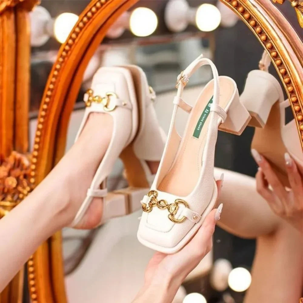 White Chain Slingback Heels