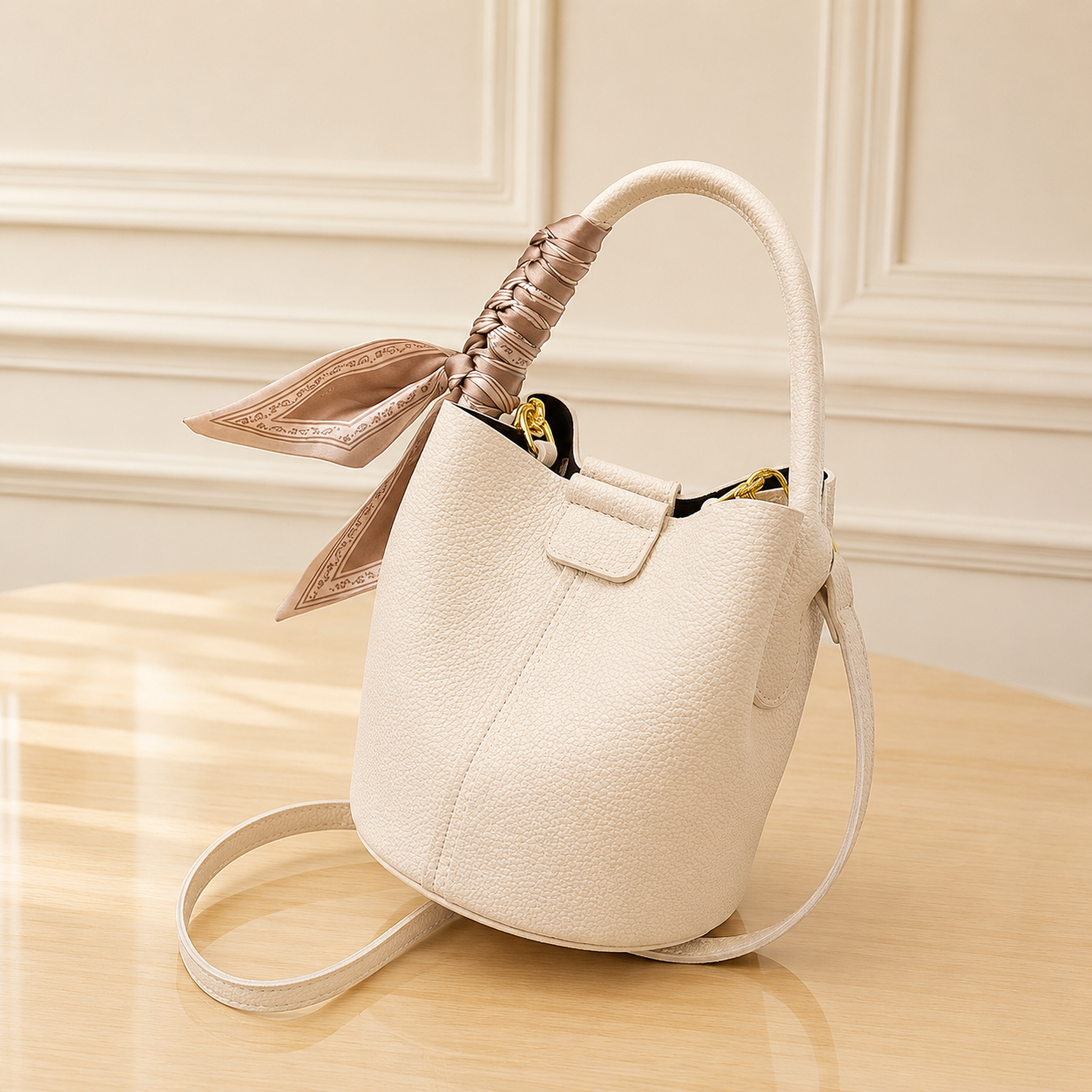 Structured handbag scarf detail