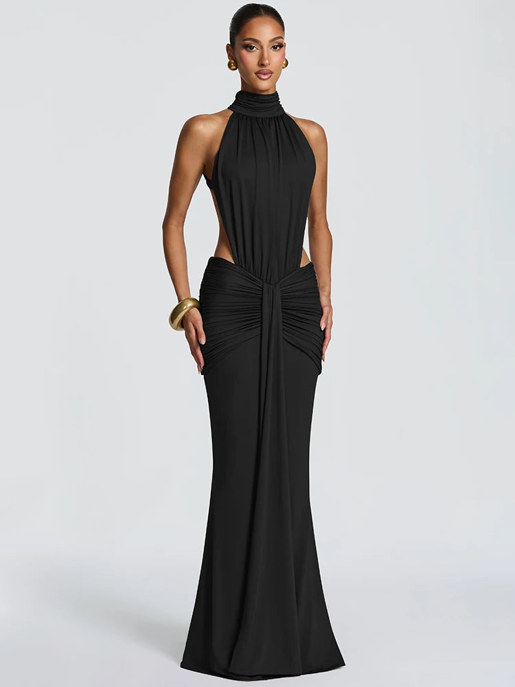 Black Backless Evening Dress Front view