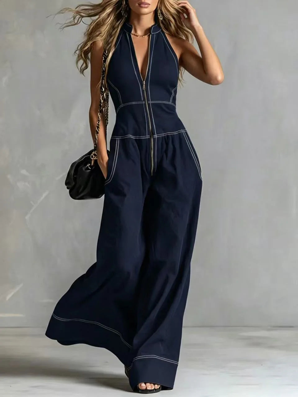 Halter neck wide leg jumpsuit
