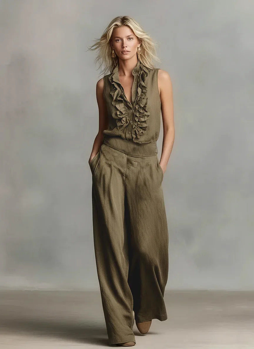 Elegant ruffle sleeveless jumpsuit