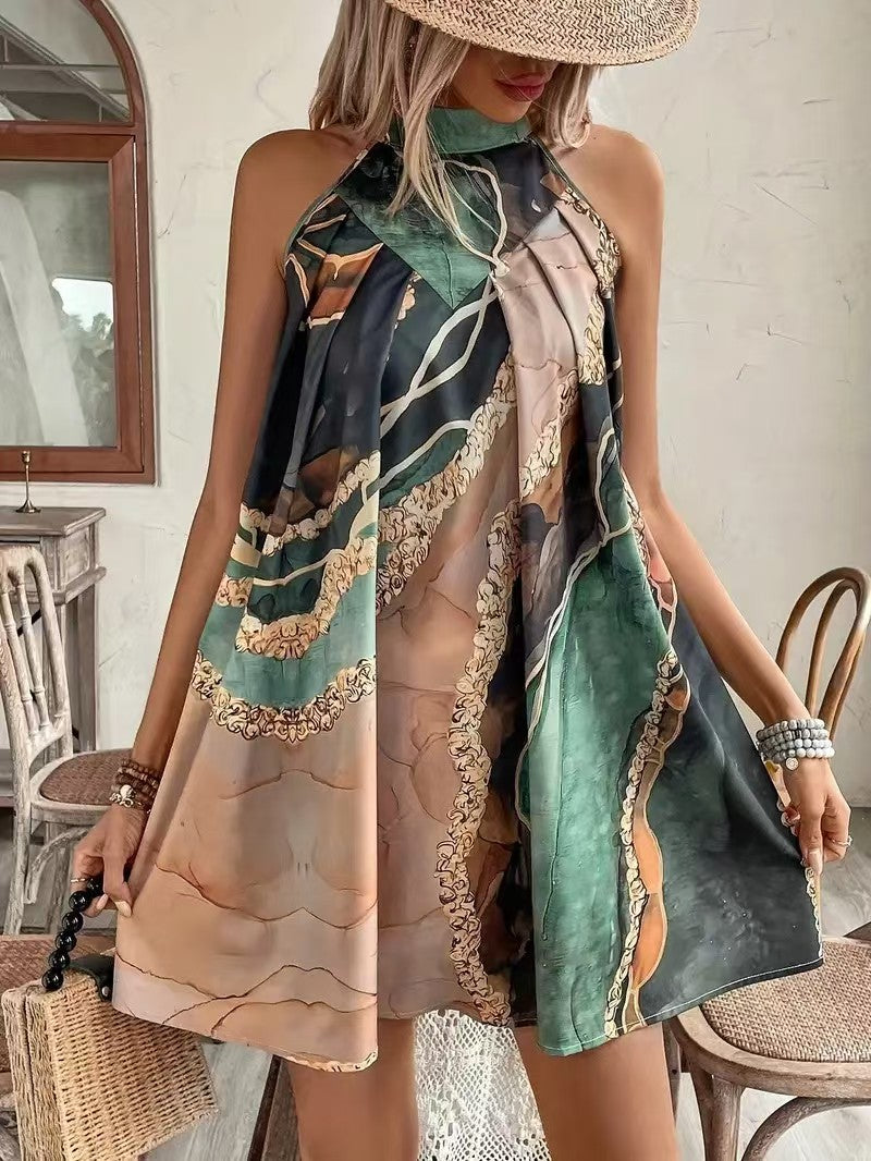 printed halter mini dress