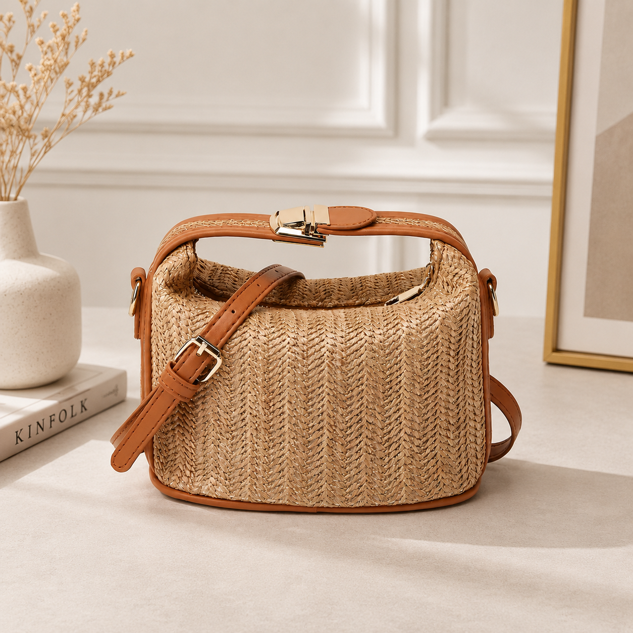 Top Handle Straw Bag