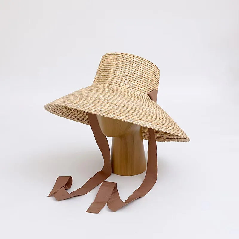 Flat crown straw hat