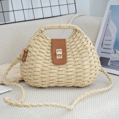 Turn lock straw handbag