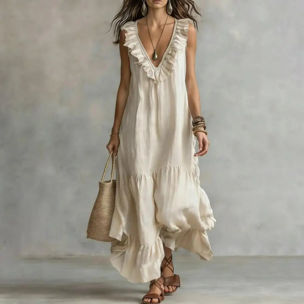 Boho cream flowy maxi dress